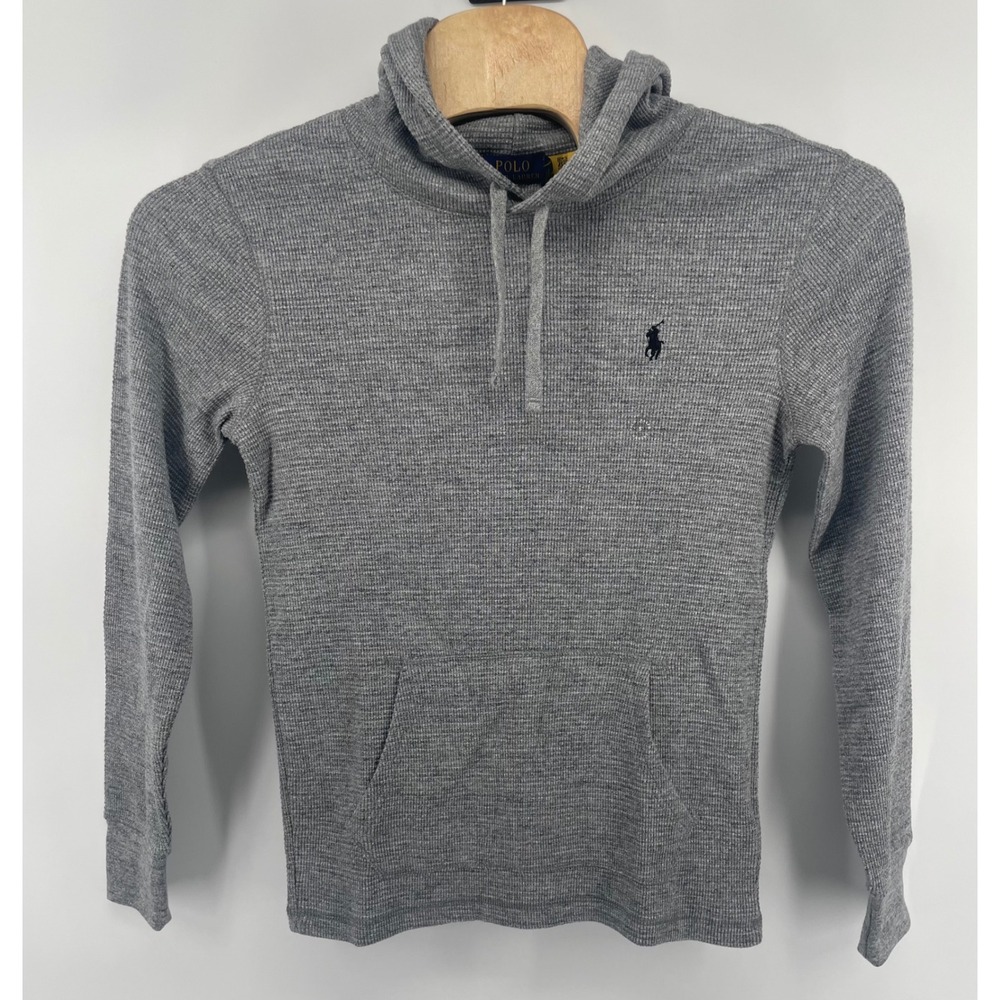 Polo Ralph Lauren Hoodie Mens Sm Grey Waffle Knit Thermal Athleisure Preppy NWT